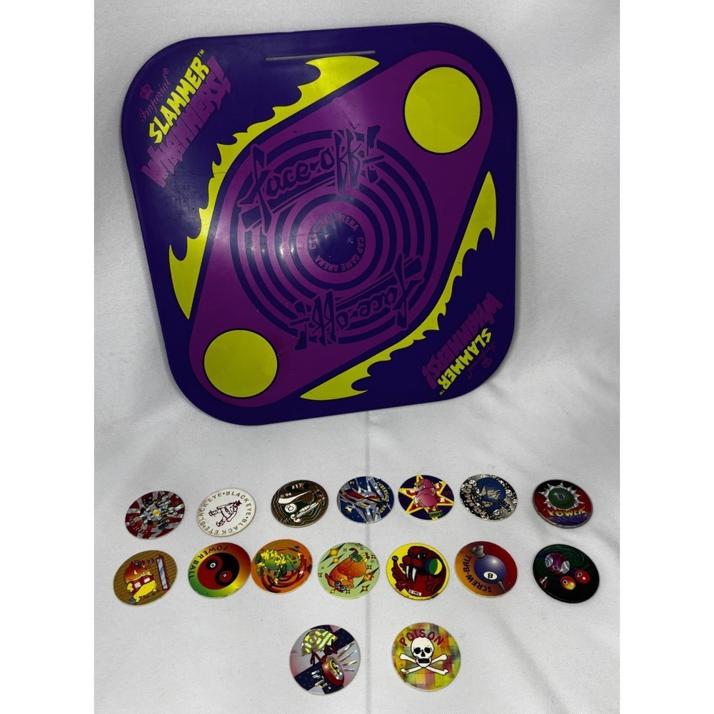 VINTAGE Imperial Slammer Whammers Pog Board + 14 Pogs + 2 Slammers‎
